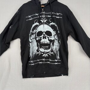 Black Graphic Hoodie with Skull Design